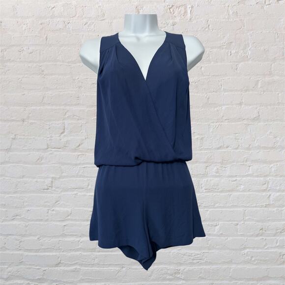 BCBGMAXAZRIA Blue Thalia Draped Romper One Piece Lightweight Pockets Size Small - Picture 1 of 10